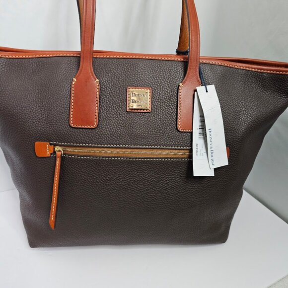 NWT DOONEY & BOURKE Tmoro Tote Bag DARK BROWN & COGNAC Leather Shopper Handbag - Picture 4 of 12